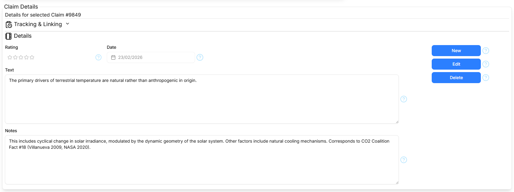 Screen-shot of the Claims details section