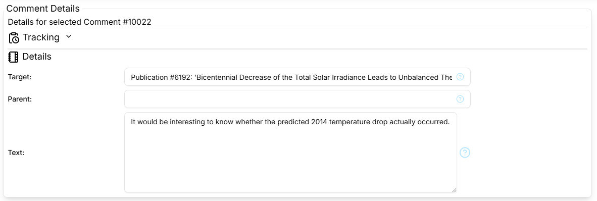 Screen-shot of the Comment details section