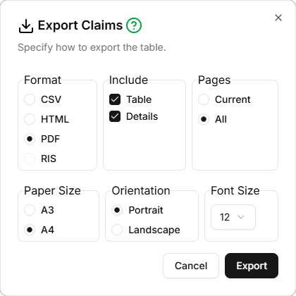 Screen-shot of the Export dialog