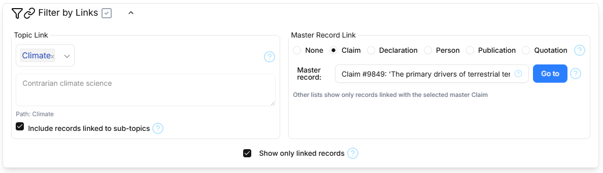 Screen-shot of master filter section