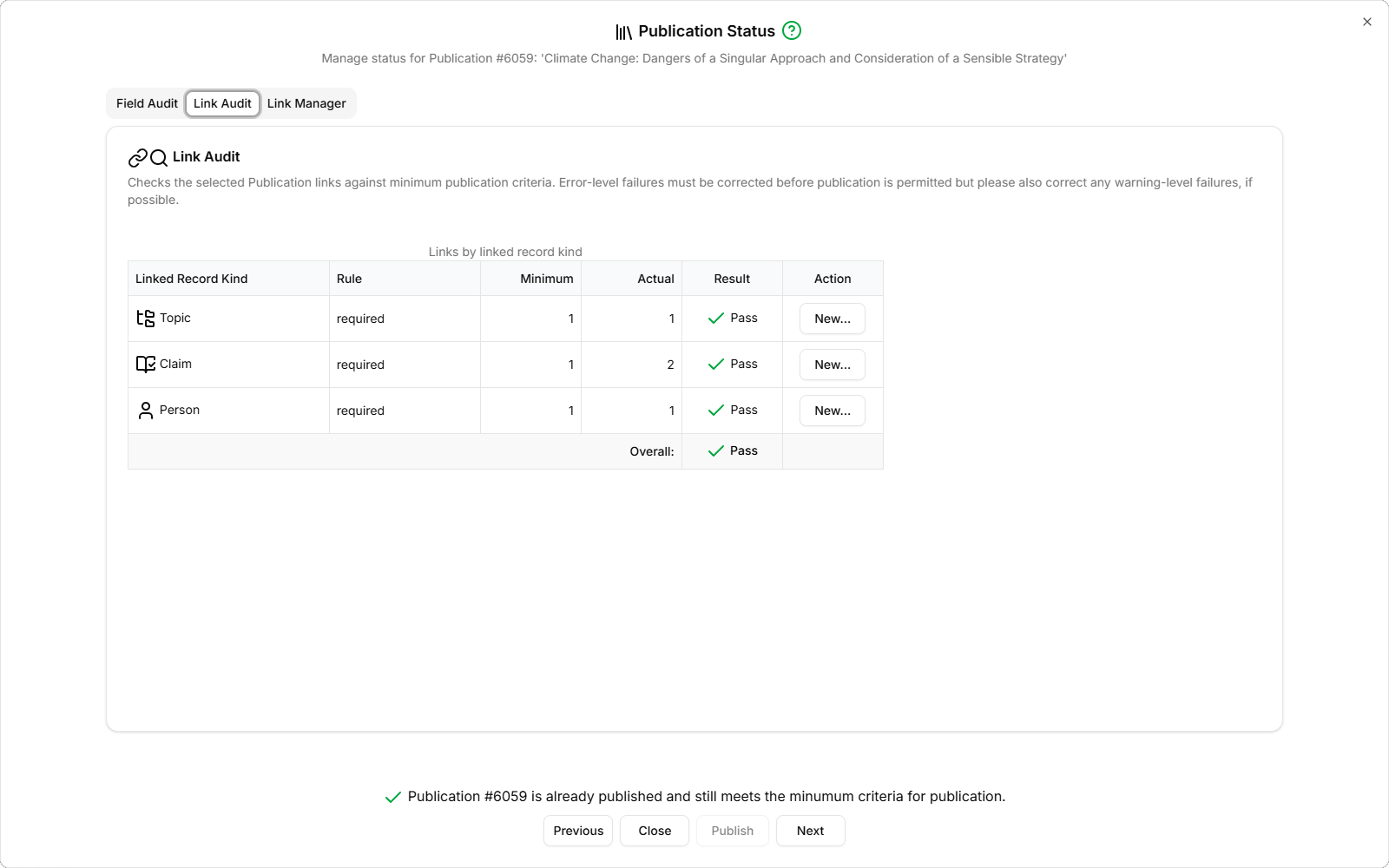 Screen-shot of the Link Audit tab