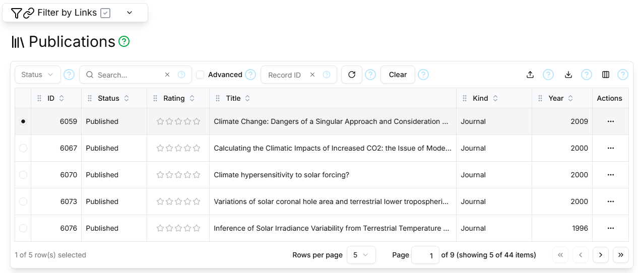 Screen-shot of a typical table